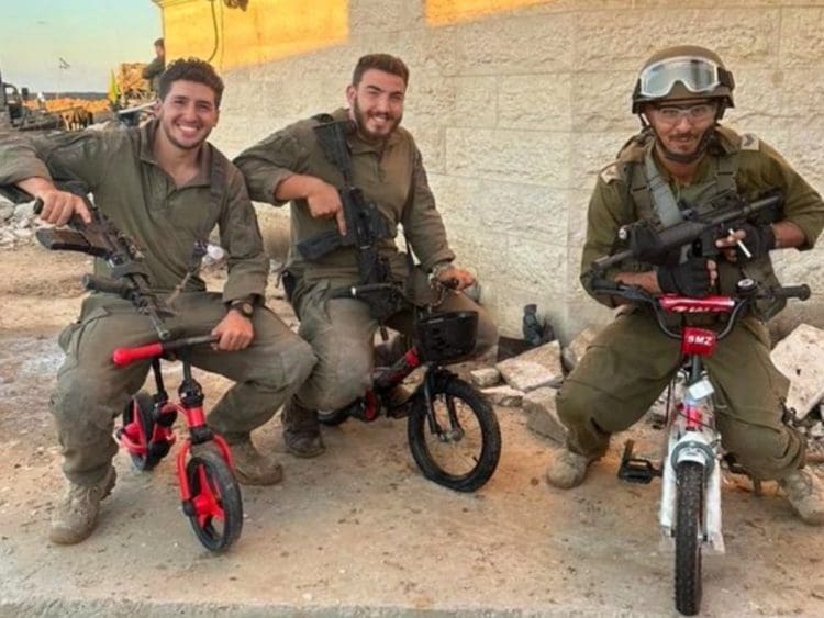 IDF soldiers on childrens bikes