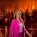 Laura Kuenssberg in front of forest fire