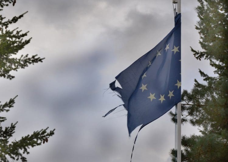 Torn EU flag EU elections
