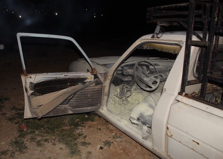 A burned out car after a Knesset hearing about the West Bank