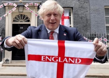 Boris Johnson holding an England flag election