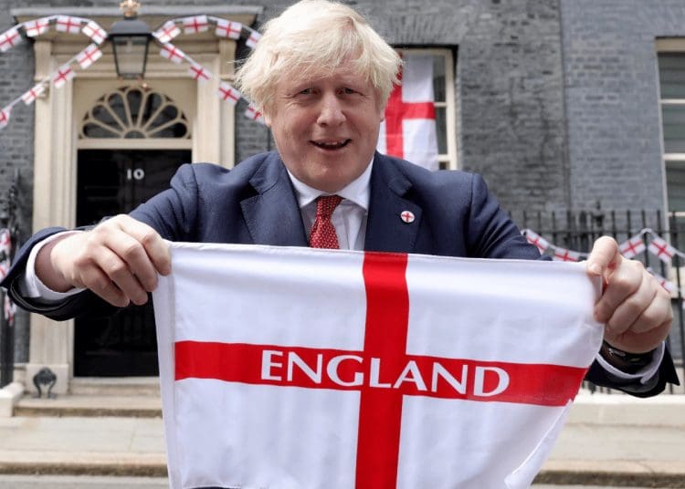 Boris Johnson holding an England flag election