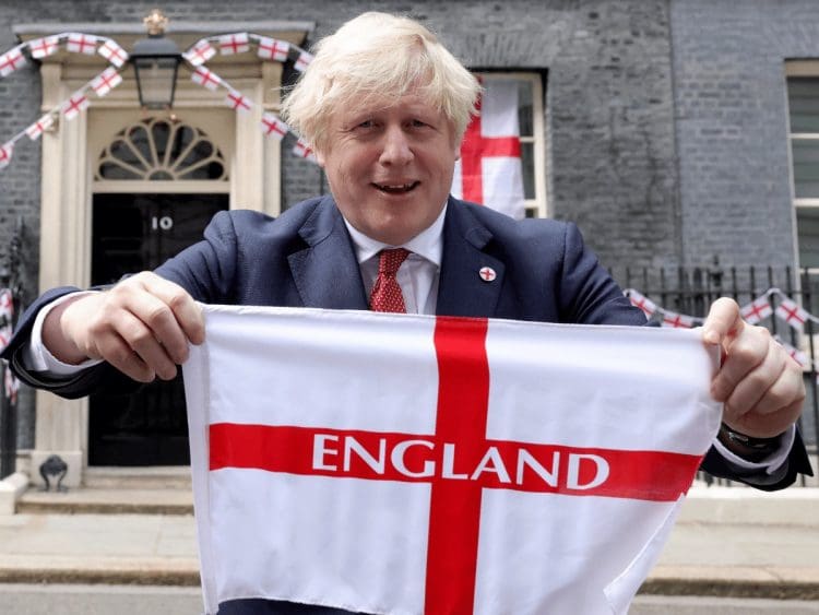 Boris Johnson holding an England flag election