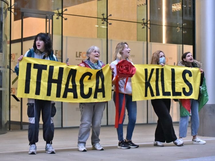 Fossil Free London demonstrate outside Equinor's HQ, London, UK Rosebank