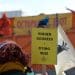 Extinction Rebellion North Sea protest placard that reads higher degrees equals warming seas