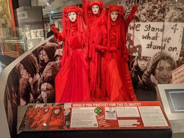 Extinction Rebellion display in Bristol M Shed Museum