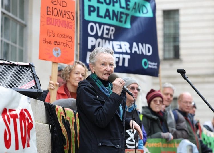 Jenny Jones protesting Drax outside whitehall