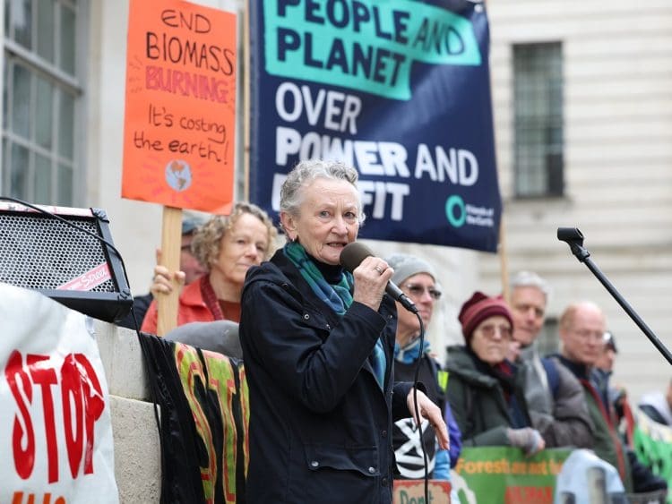 Jenny Jones protesting Drax outside whitehall