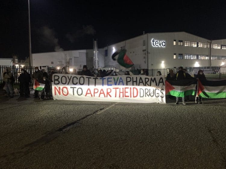 Protesters blocking Teva an Israel owned pharma company