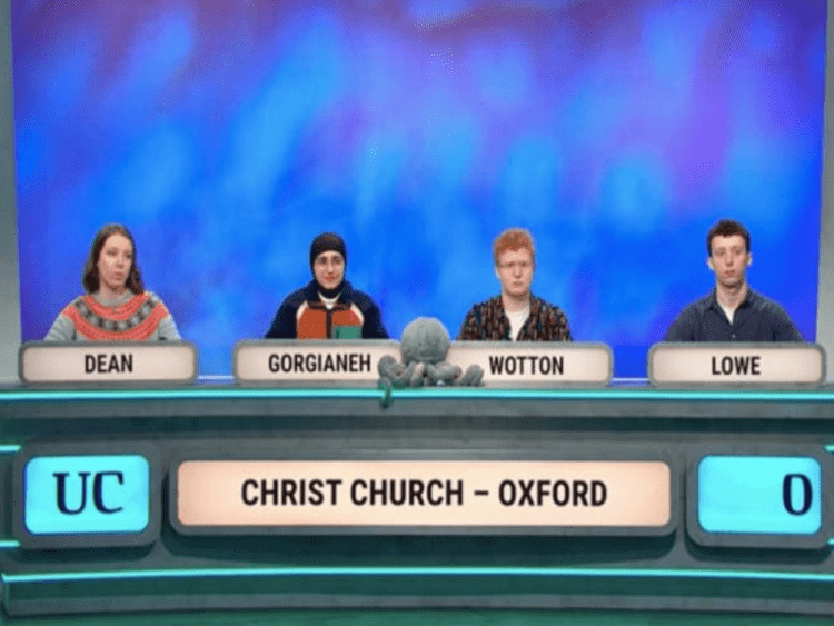 A screengrab of University Challenge team Baroness Foster octopus