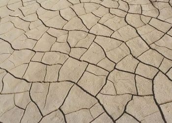 Fissures in dried out mud from extreme heat climate crisis europe