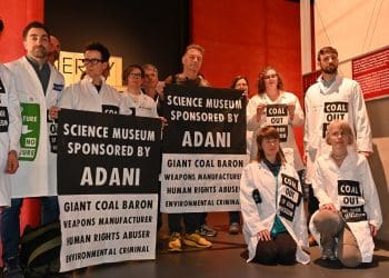 Chris Packham with other protesters at Science Museum