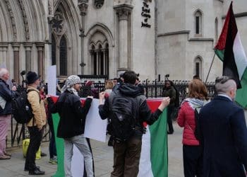 Protest outside the high court over UK arms sales to Israel