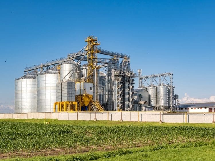 Silver silos on a farm veterinary Brexit