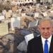 A graveyard outside the Al Shifa hospital with Benjamin Netanyahu looking on Israel conventions