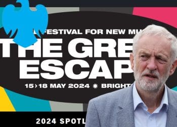 Great Escape music festival logo Barclays logo and Jeremy Corbyn