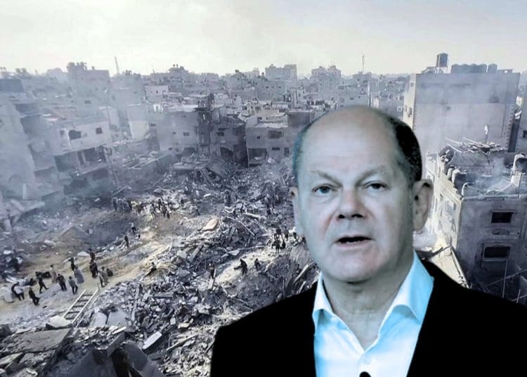 Bombed Gaza and Germany chancellor Israel