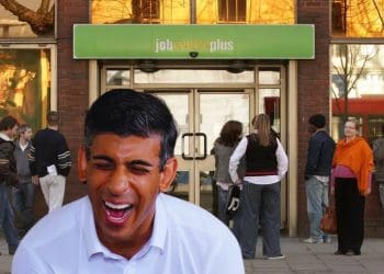 vouchers disabled people rishi sunak laughing at a jobcentre queue