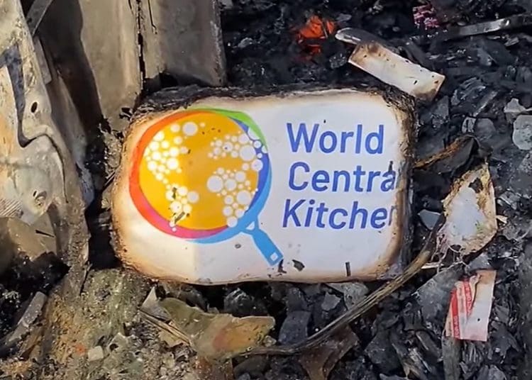 World Central Kitchen burned out logo in Israel
