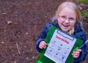 A child playing garden bird bingo Climate Action Countdown schools
