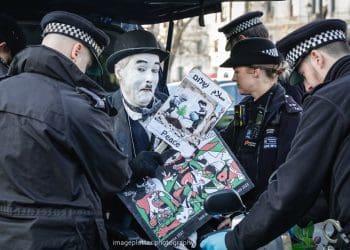 Charlie Chaplin being arrested for protesting Gaza Israel