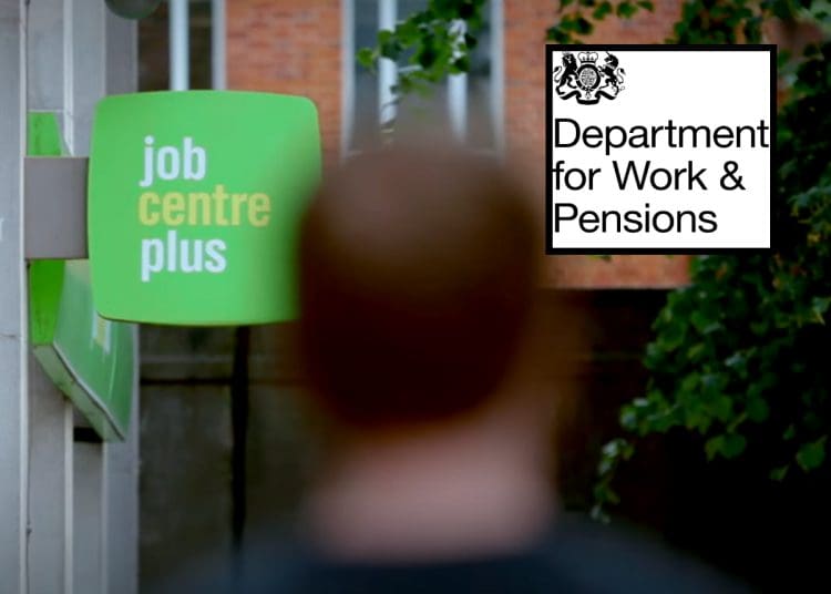 Job Centre sign and the DWP logo Universal Credit benefits migration