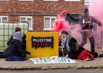 Palestine Action smash roofs, block entrances – reminding Zionist arms manufacturers that the Nakba never ended