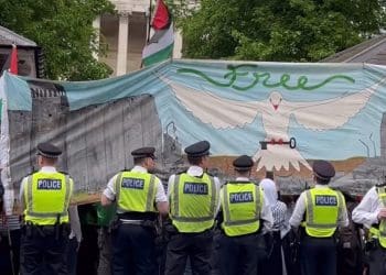 Peace banner at UCL student protest