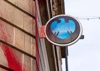 Barclays sign red paint Palestine Action Israel