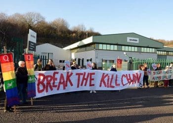 protest outside L3Harris factory Brighton Israel