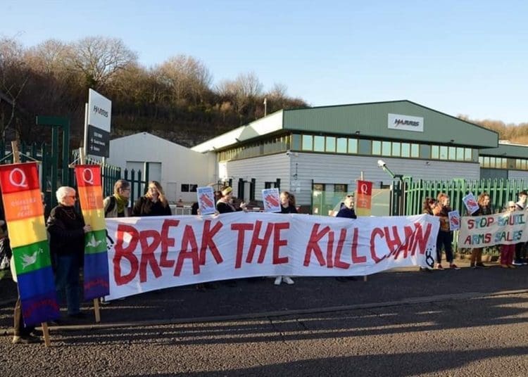 protest outside L3Harris factory Brighton Israel