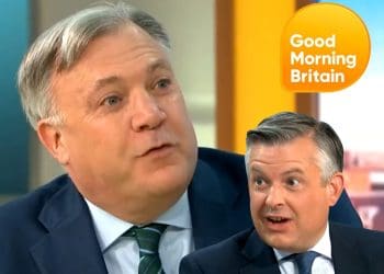 Ed Balls, Jonathan Ashworth, and the GMB logo.