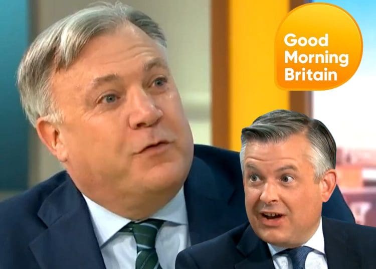 Ed Balls, Jonathan Ashworth, and the GMB logo.