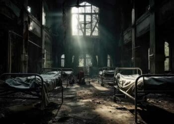 A run down hospital ward with light shining in ME/CFS long Covid