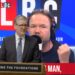 James O'Brien on LBC. Starmer stood at the podium which reads "Fixing the Foundations" Labour
