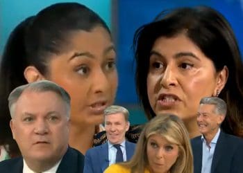 Zarah Sultana and Sayeeda Warsi in the background. Ed Balls , Andrew Pierce, Kate Garraway, and Ben Bradshaw in the foreground GMB