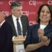 Jonathan Ashworth delivering a keynote at a CSJ event. Iain Duncan-Smith walking off to the left. Liz Kendall rolling up her sleeve with gritted teeth DWP CSL Labour