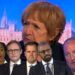 Margaret Hodge and Guto Harri on LBC. Kemi Badenoch to the left bottom of the page, with Tom Tugendhat, Robert Jenrick, and James Cleverly to her right in a row Tory leadership race
