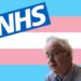 NHS logo and the trans rights flag. Simon Wessely.
