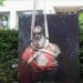 Belgium former king Leopold II has a bust that protesters have thrown blood at