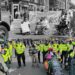 Two pictures, one of disabled people protesting by blocking traffic in the 1990s. and a similar scene from 2024