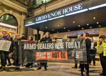 CAAT disrupting ADS arms dealers dinner at the Marriot Grosvenor in London