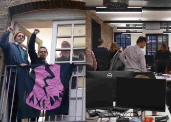 twenty activists from Axe Drax occupied the office building of 5654 & Company, the lobbyists of Drax and Heathrow, resulting in all staff leaving for the day.