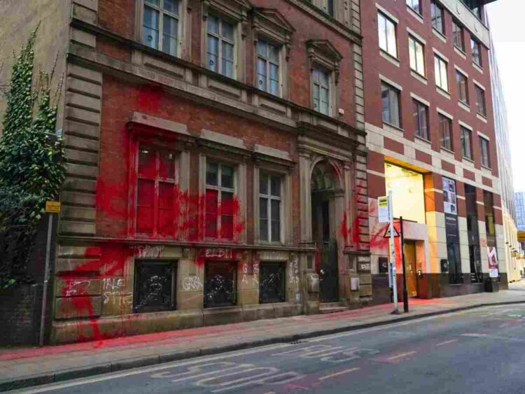 Allianz in Manchester has again been hit by Palestine Action