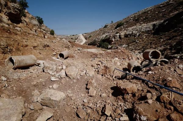 Ayoub Abuhejleh’s broken water pipes by settlers.