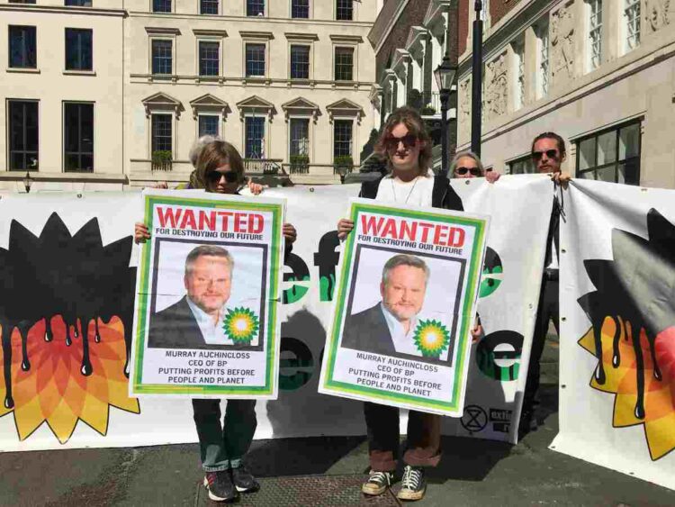 Extinction Rebellion blocked the road outside BP hq over its rolling back on renewables