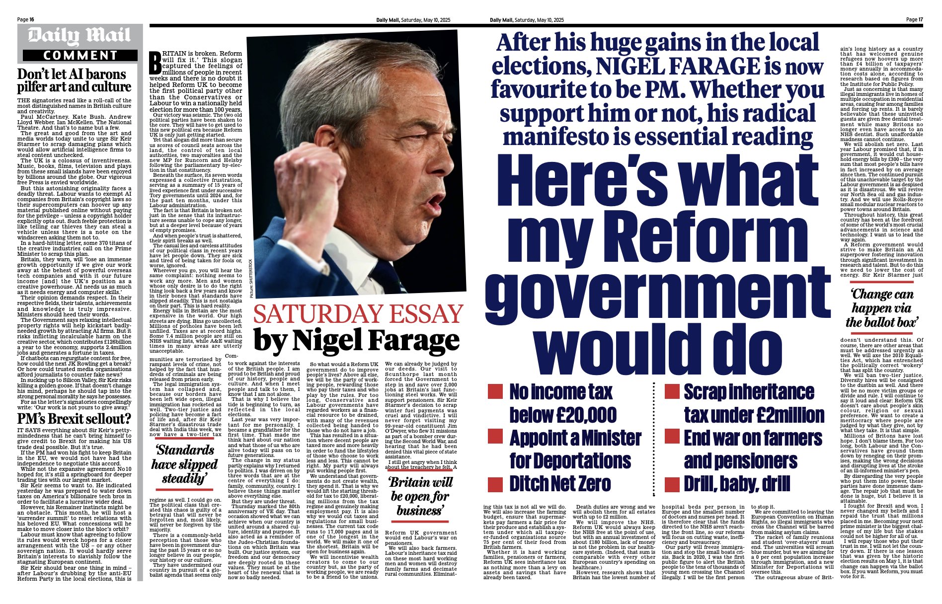 Reform Manifesto in the Daily Mail