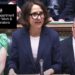 DWP logo superimposed over DWP boss Liz Kendall stood announcing the Pathways to Work Green Paper in the House of Commons in March, with Angela Rayner on the right, and Keir Starmer to the left of the image.
