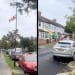 A street in Croydon with a big St. George's cross and smaller flags for all the other countries of the world