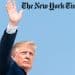 Donald Trump and a blurry New York Times logo, critics